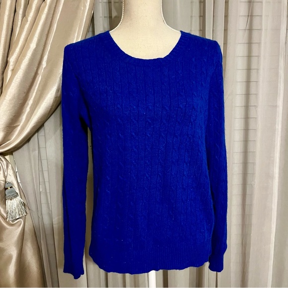J. Crew Sweaters - J Crew Royal Blue Wool Blend Crew Neck Cable Knit Sweater